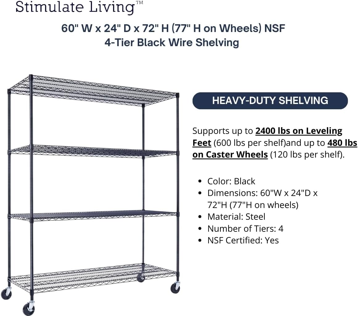 Stimulate Living 4-Tier Black Heavy Duty Wire Shelving Unit