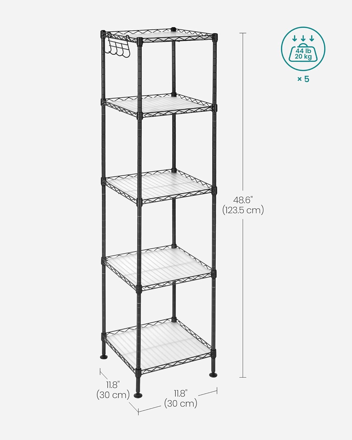 SONGMICS 5-Tier Bathroom Shelf with PP Liners and Extendable Design