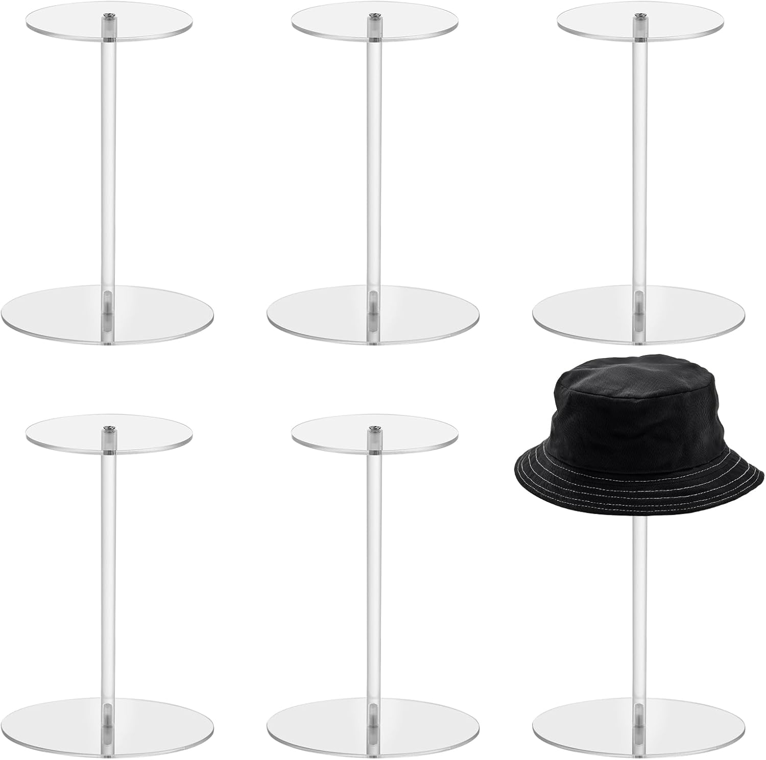 6PCS Acrylic Hat Stand Holder 12 Inch Clear Display Rack for Hats Wigs and Jewelry