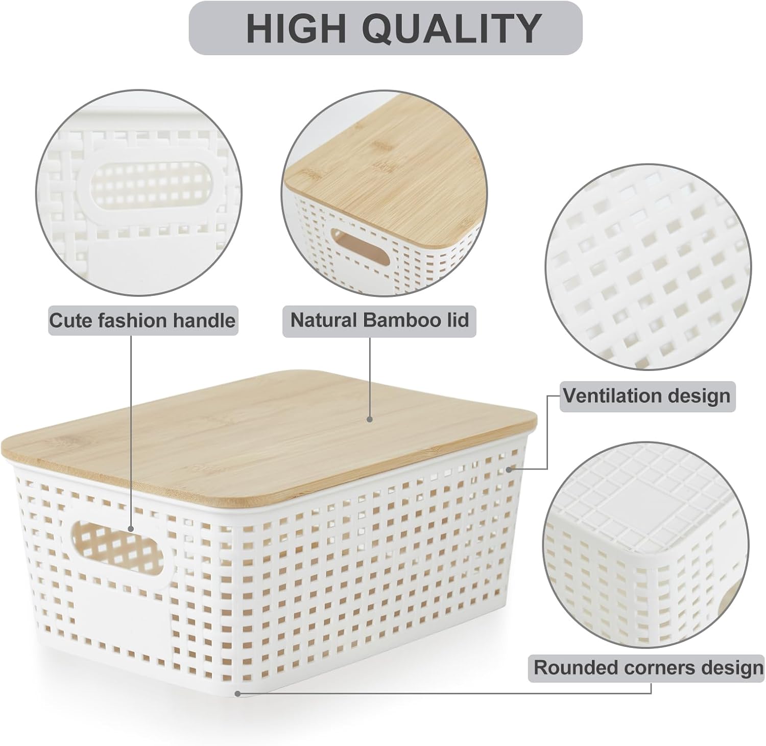 Small Plastic Storage Bins with Bamboo Lids 52Qt Stackable Organizers