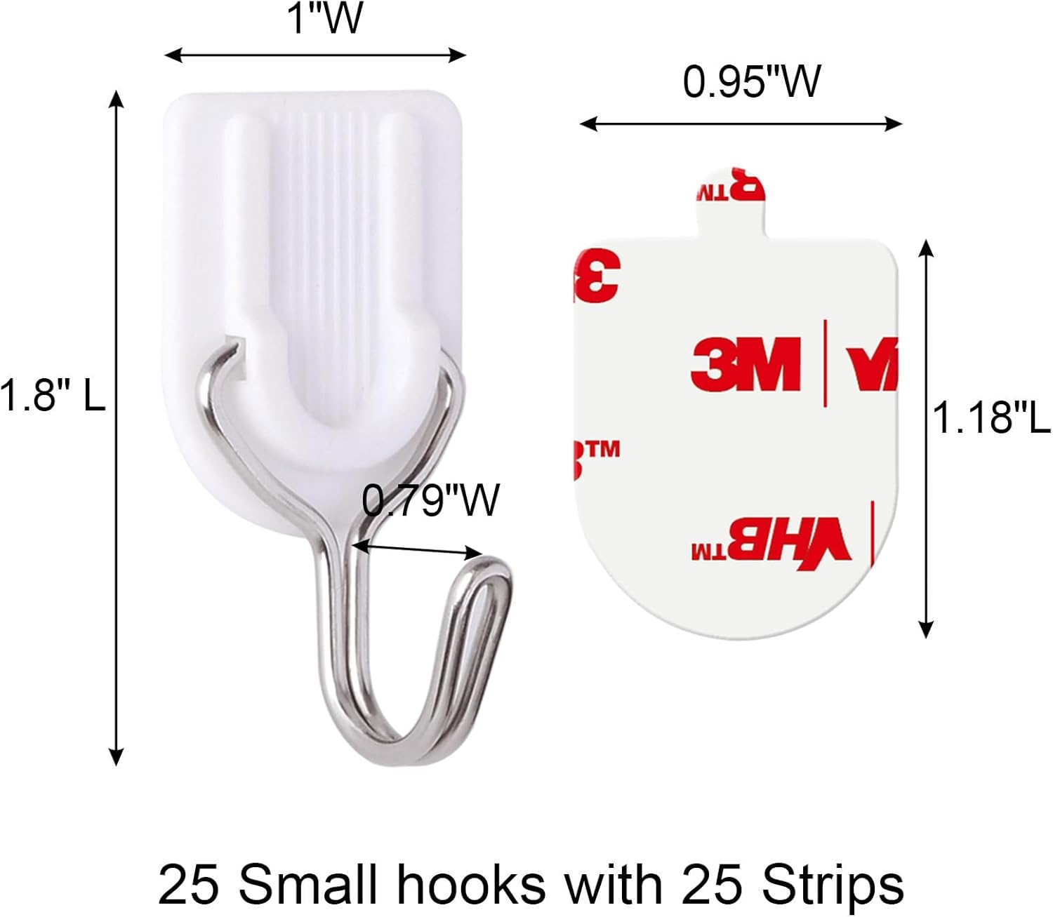 25 Heavy Duty Wire Hooks with Adhesive Strips Damage Free Removable for Keys Towels Hats and Coats