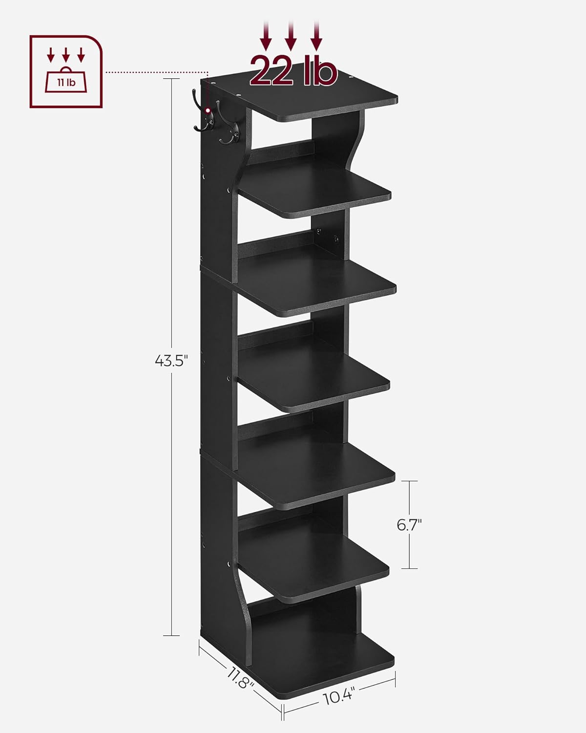 VASAGLE 7 Tier Vertical Shoe Rack Black