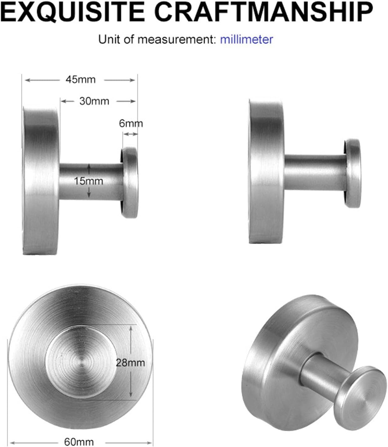 Stainless Steel Suction Cup Hooks for Glass 4pcs Silver