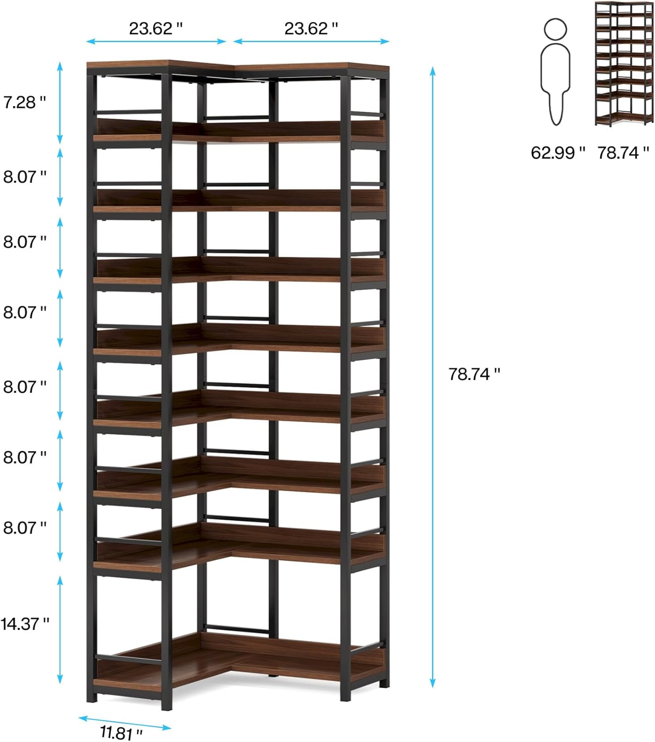 Tribesigns 9 Tiers Corner Shoe Rack Rustic Brown Space Saving