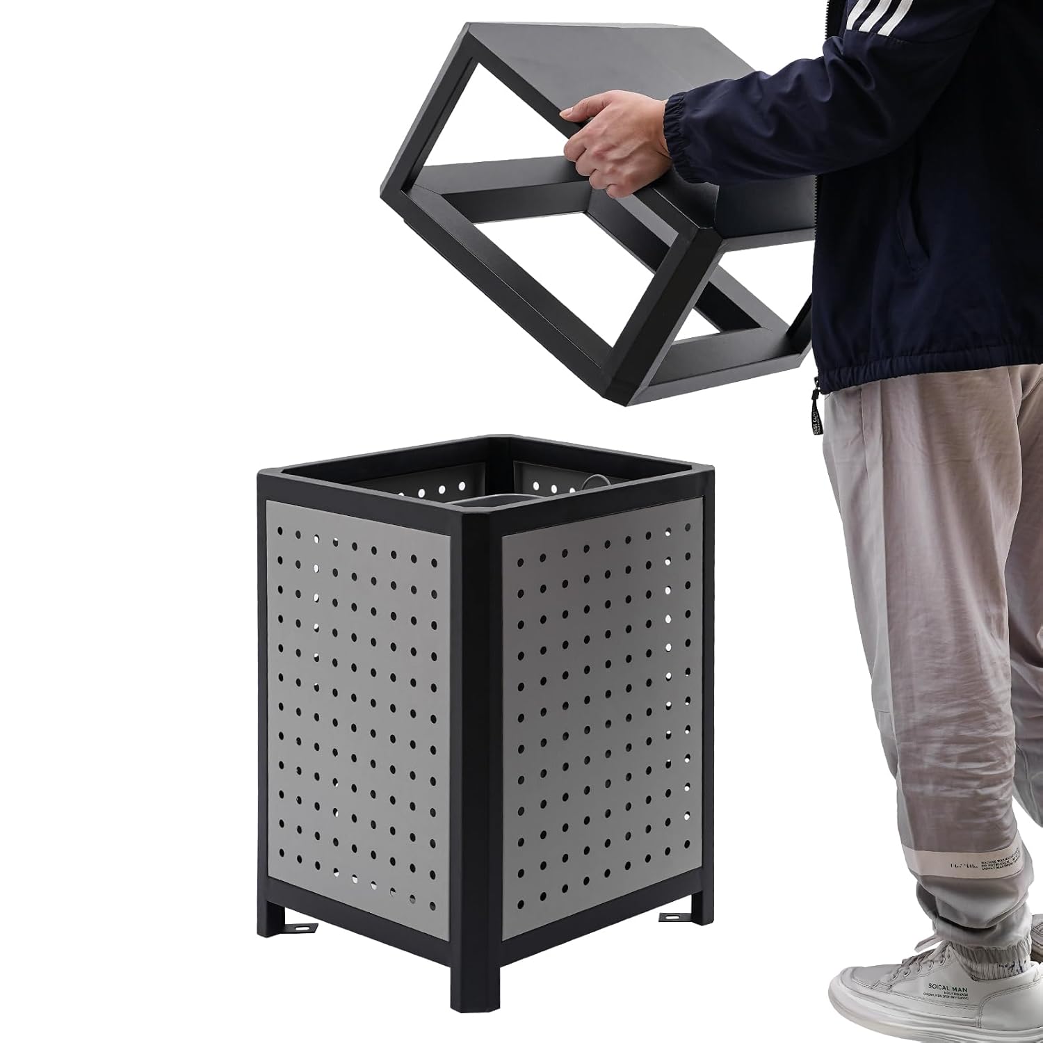 Commercial Waste Container Trash Can with Ashtray - 15 Gallon Stainless Steel