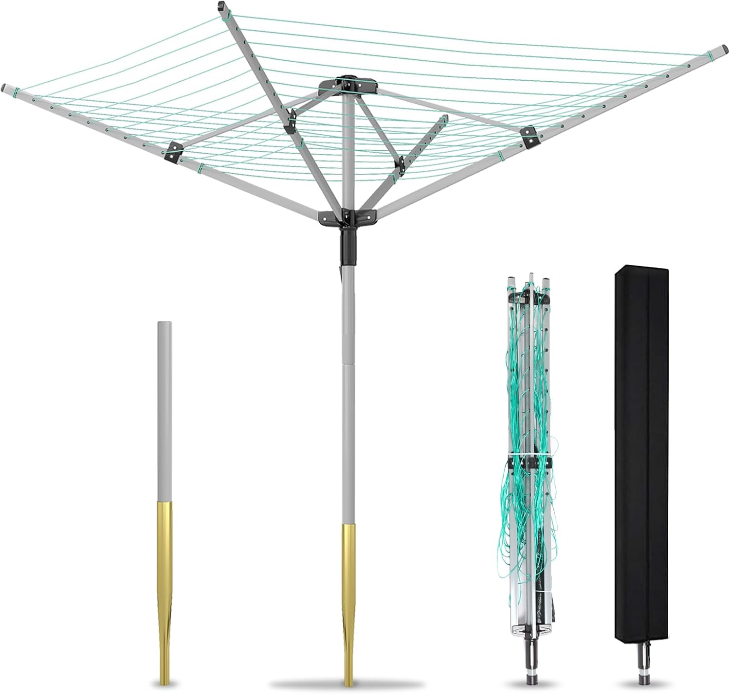 Rotary Outdoor Umbrella Drying Rack with 12 Lines and 4 Arms
