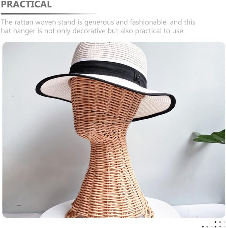 EXCEART Rattan Hat Display Stand for Wigs and Caps