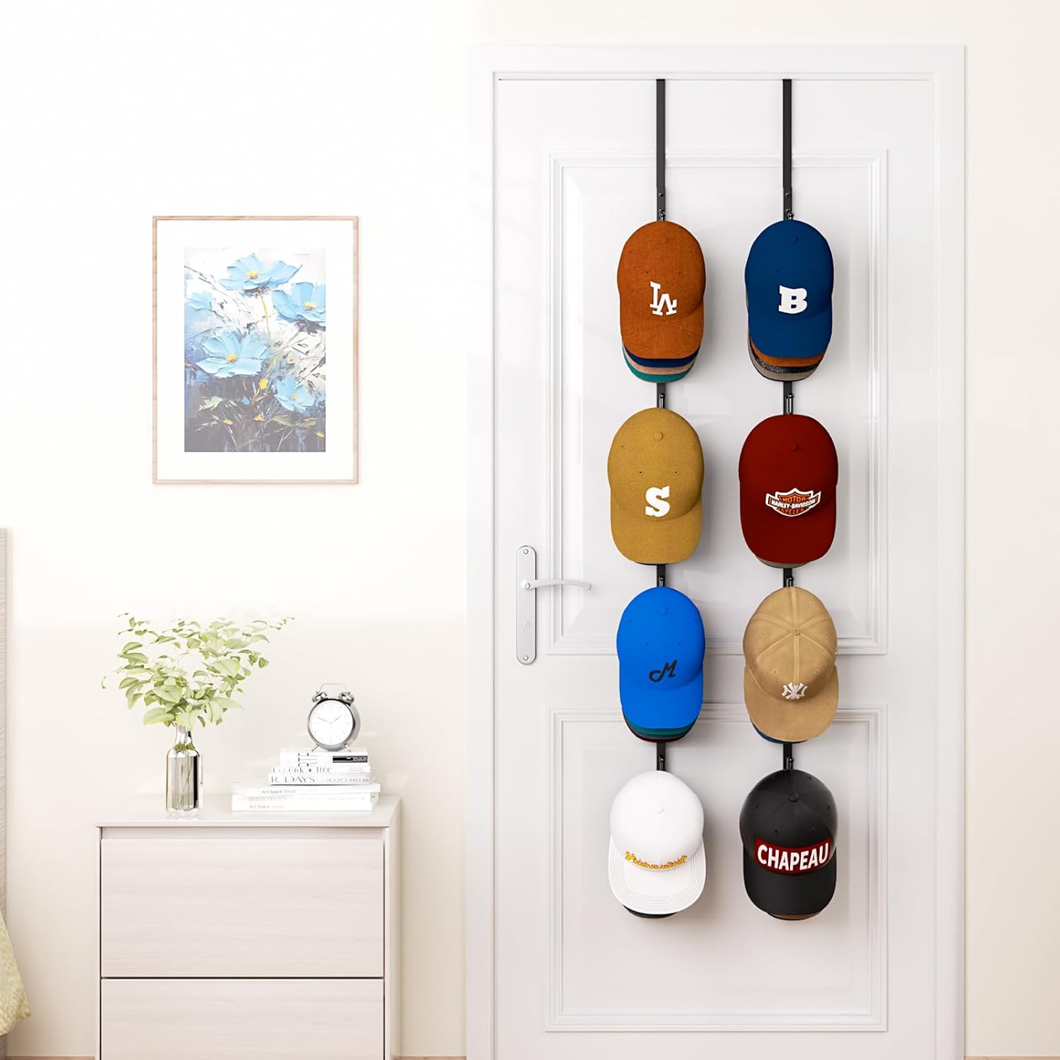 HapiRm Double Door Hat Rack with 8 Hooks 2 Pack Storage for Hats and Accessories