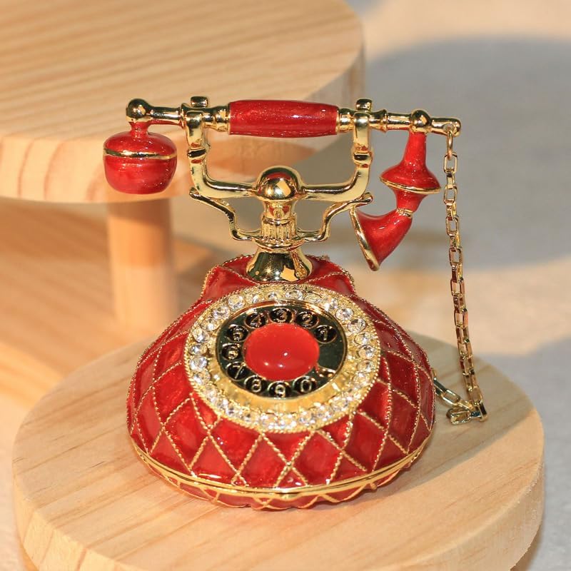 Vintage Style Rotary Telephone Trinket Box with Crystal Accents