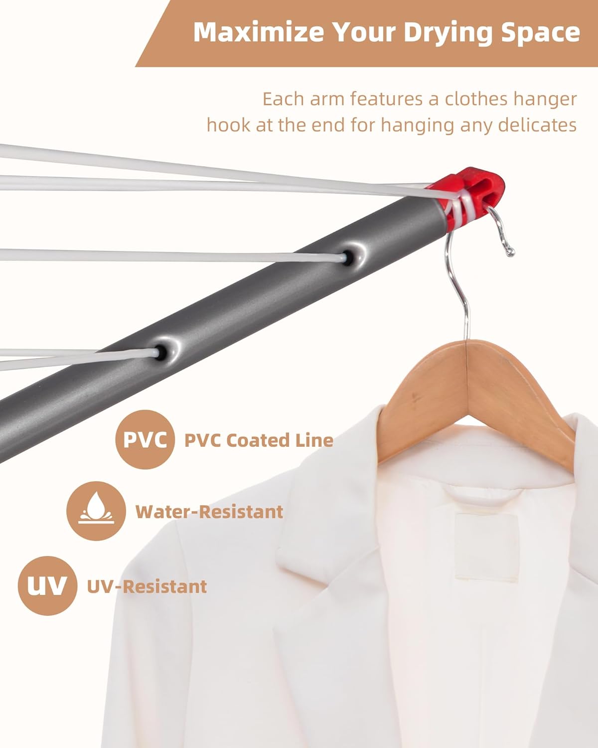 STORAGE MANIAC Outdoor Umbrella Drying Rack with 12 Lines and 164 Feet Drying Space