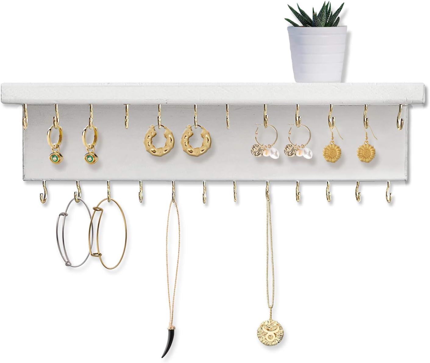 Sany Dayo Home Jewelry Organizer with 30 Hooks and Cosmetics Shelf