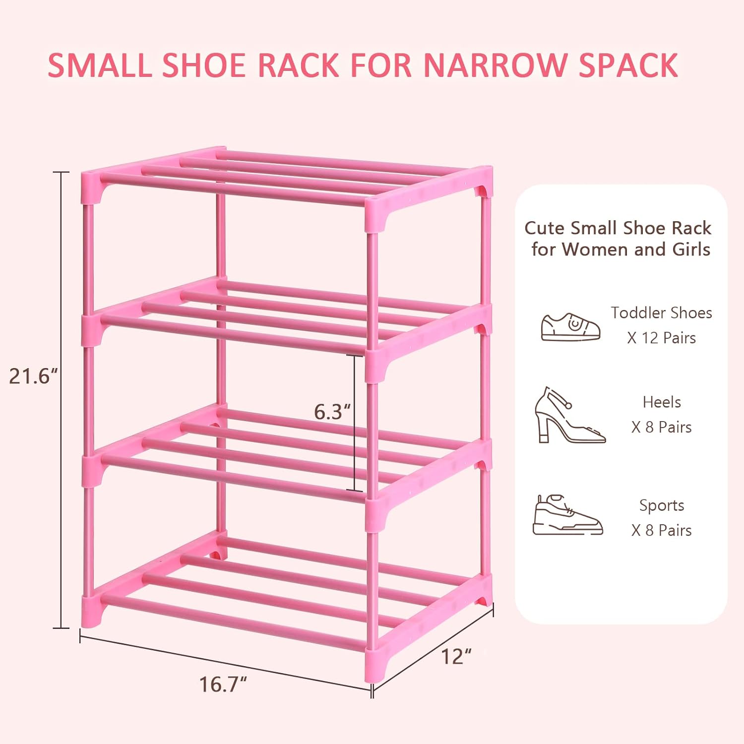 4 Tier Small Kids Shoe Rack Organizer Pink