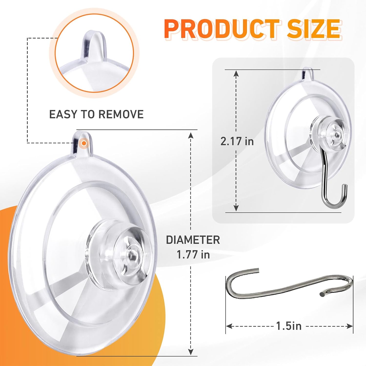 KORCCI Suction Cup Hooks 12 Pack - 10LB Load Clear Medium No Trace Reusable Stainless Steel