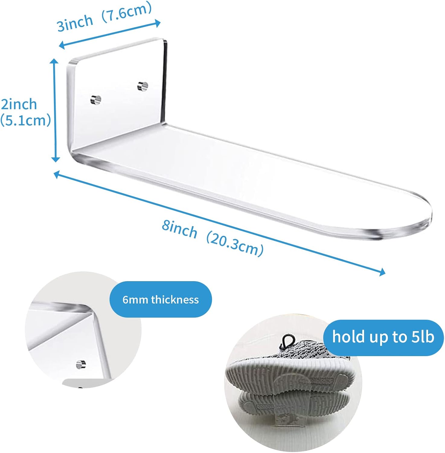 6 PCS Acrylic Floating Shoe Rack Wall Mount Organizer