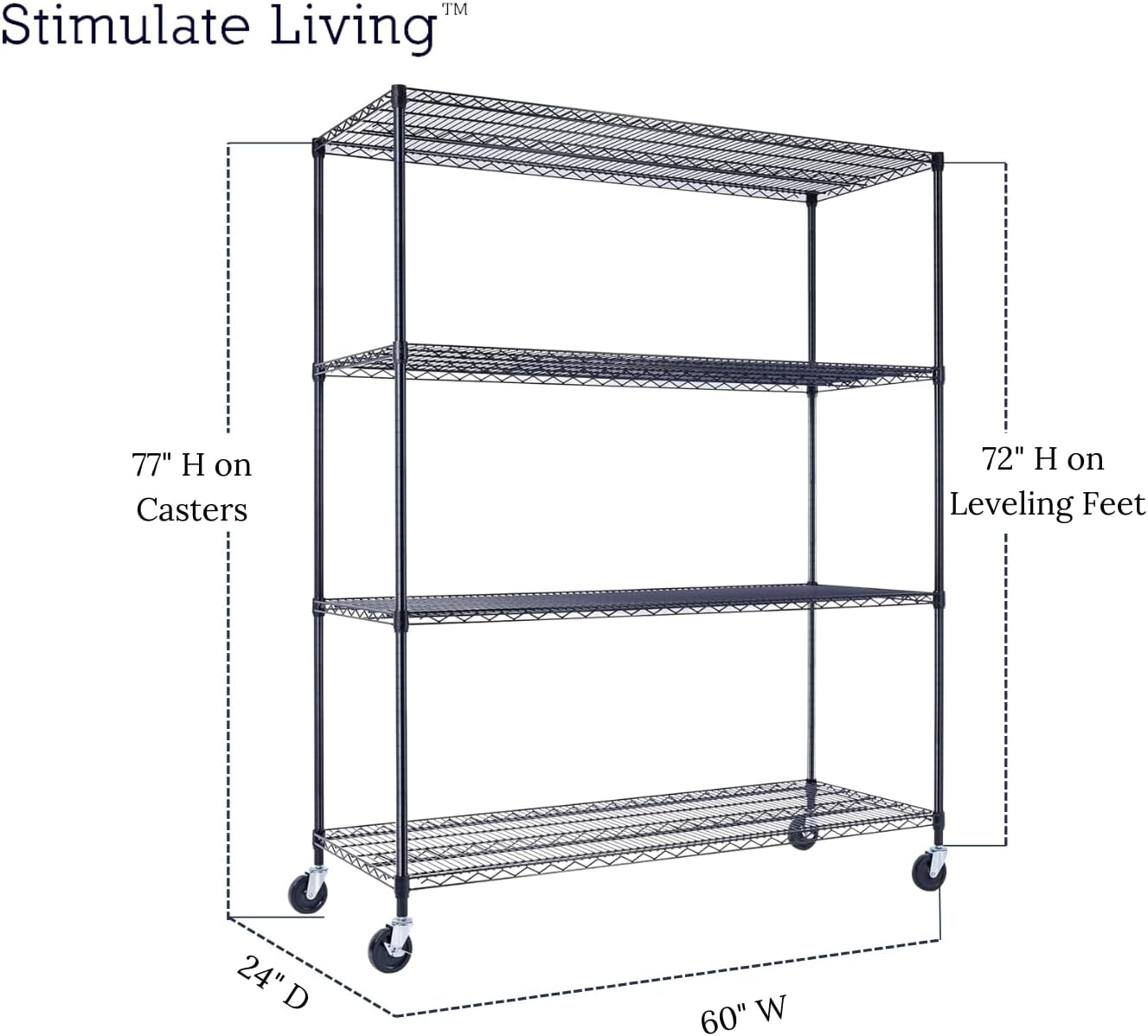 Stimulate Living 4-Tier Black Heavy Duty Wire Shelving Unit