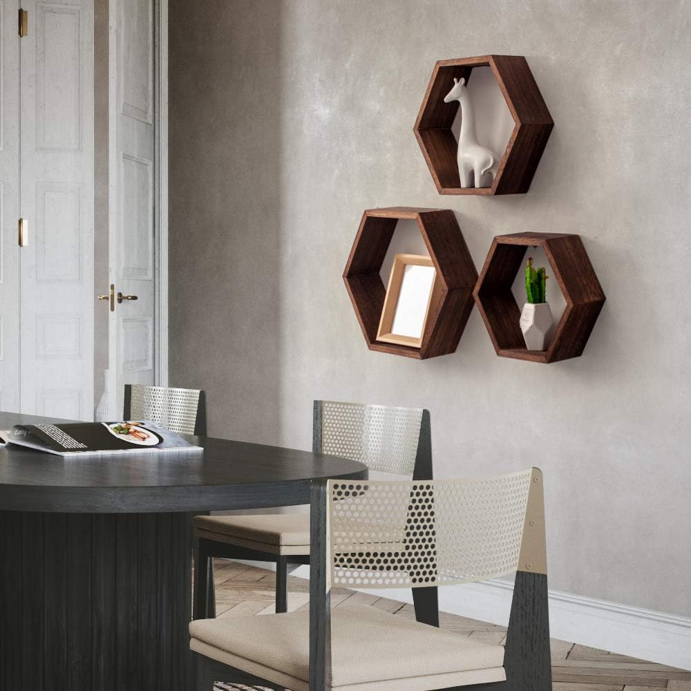 AZL1 Life Concept Torched Grey Floating Shelves Set of 3