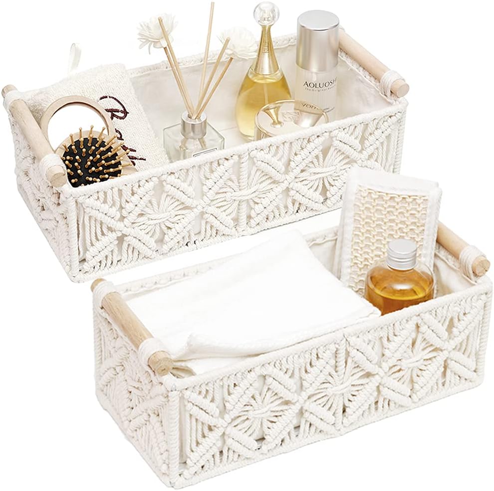HOSROOME Woven Macrame Storage Baskets Set of 2