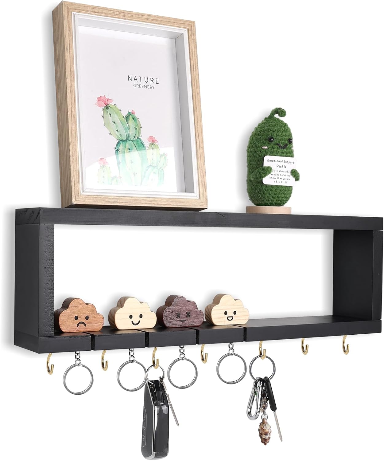MOFASVIGI Wall Mount Key Holder with 4 Cloud Key Chains and 7 Hooks