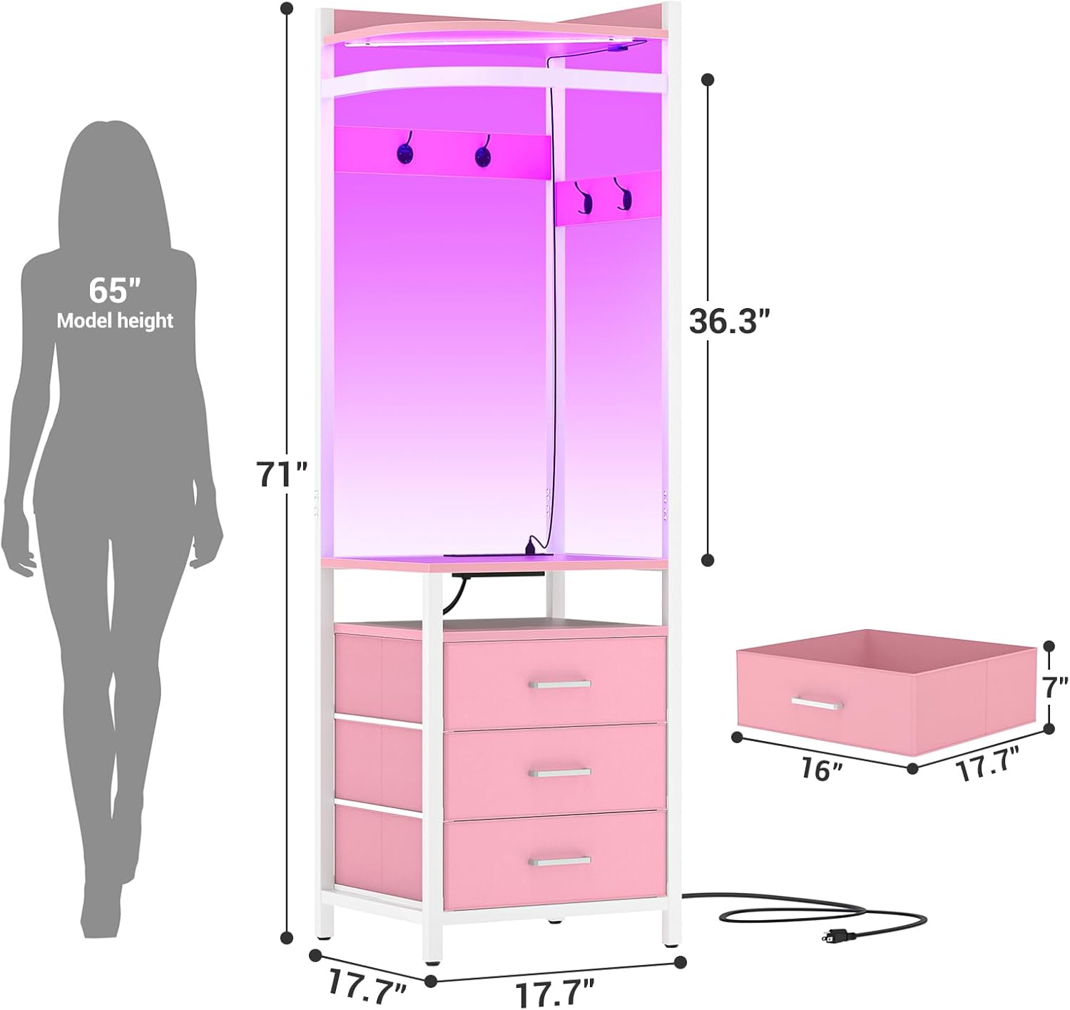 Cyclysio Corner Clothes Rack with Hanging Rack and LED Lights