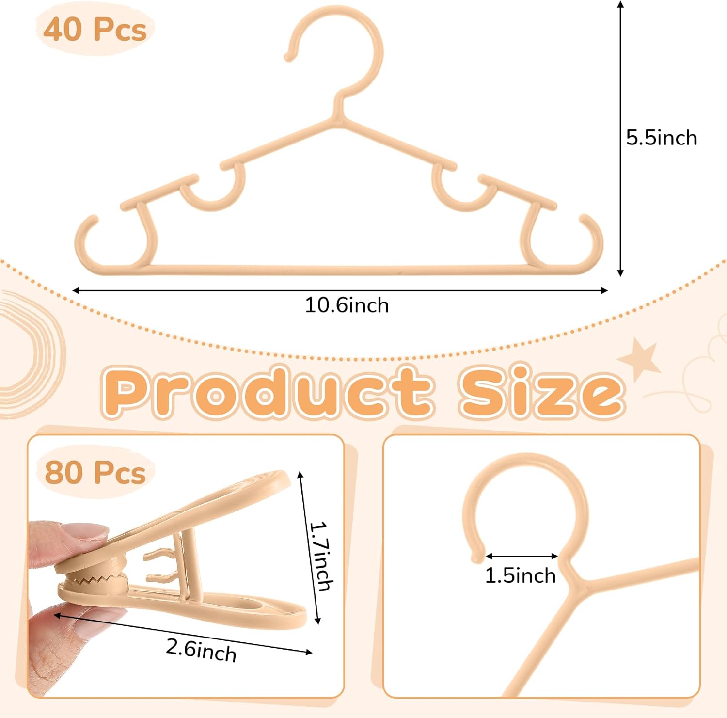Hsei Childrens Clothes Hangers with Clips 40 Pack 80 Clips 120 Total
