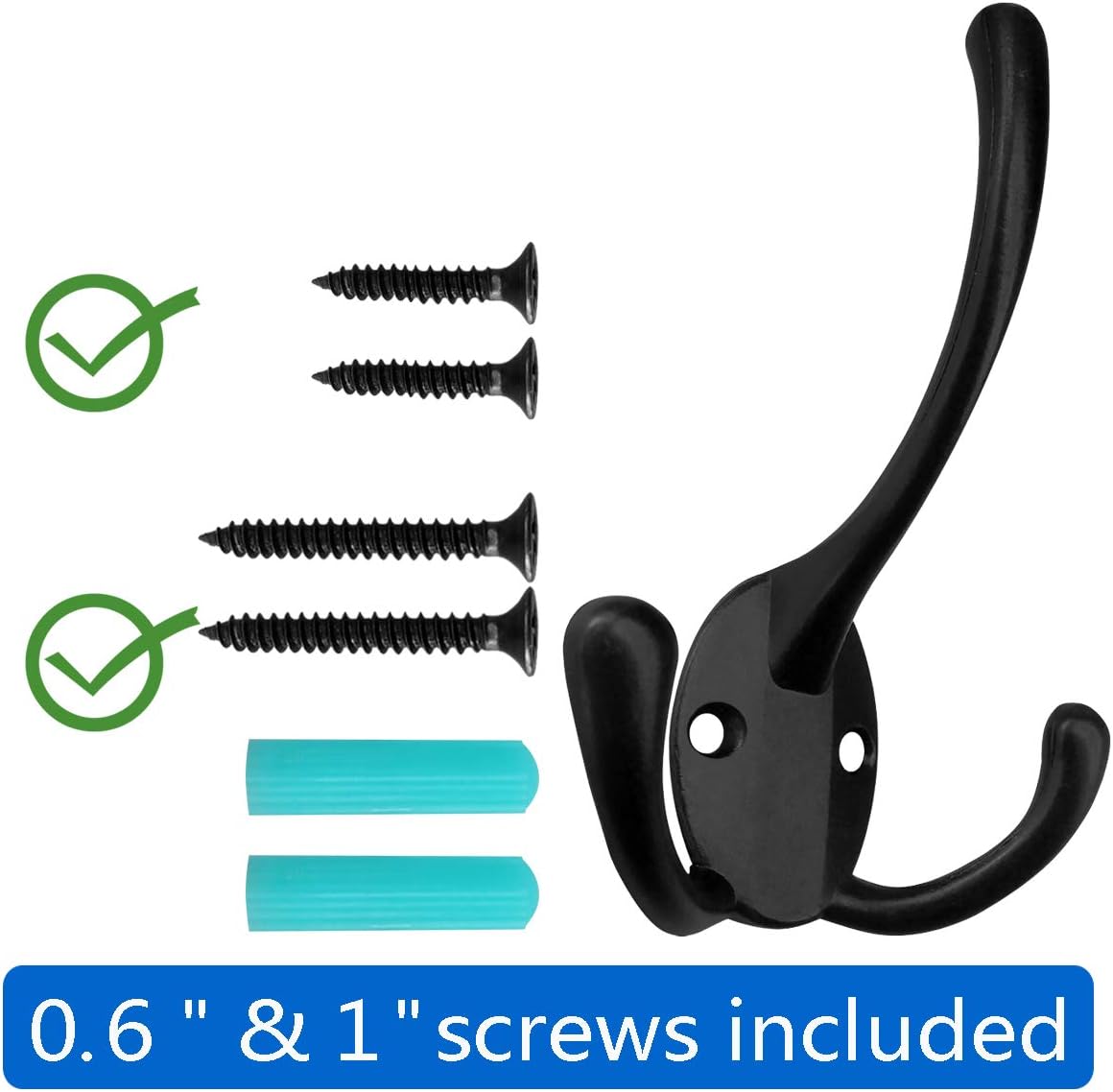 IBosins 6 Pack Heavy Duty Coat Hooks with 24 Screws