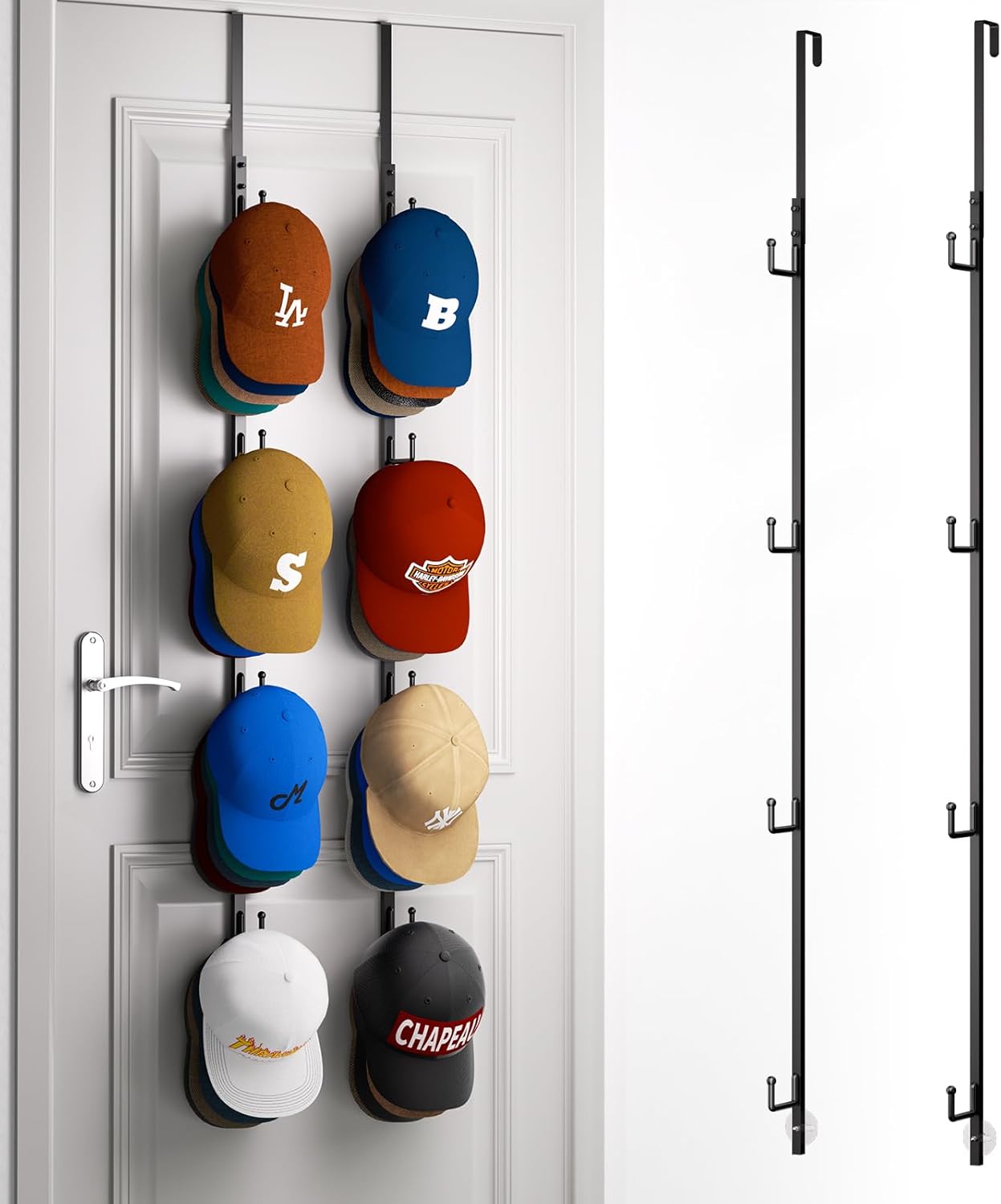 HapiRm Double Door Hat Rack with 8 Hooks 2 Pack Storage for Hats and Accessories