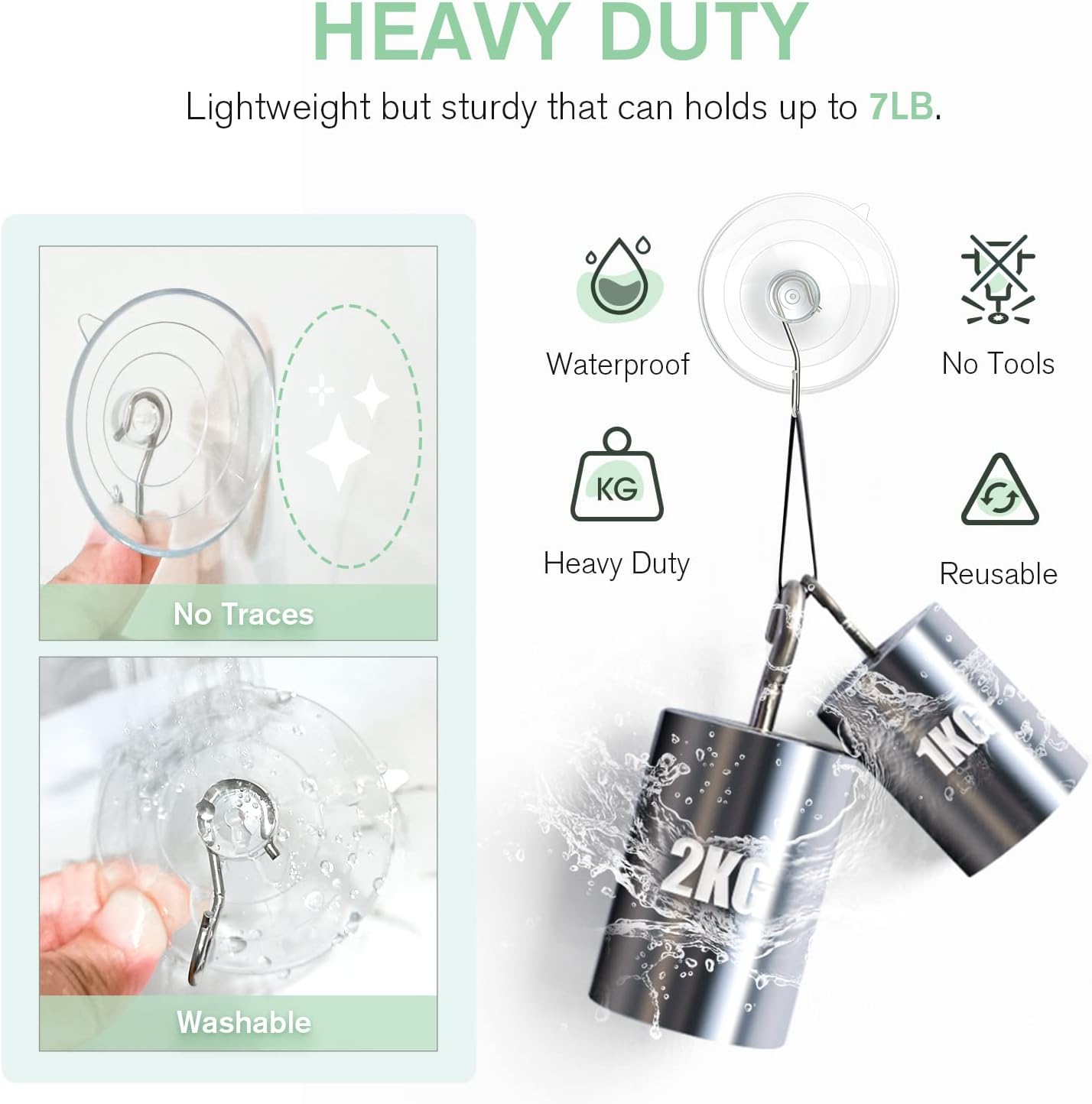 VISV 25 Inch Clear Suction Cup Hooks 10 Pcs