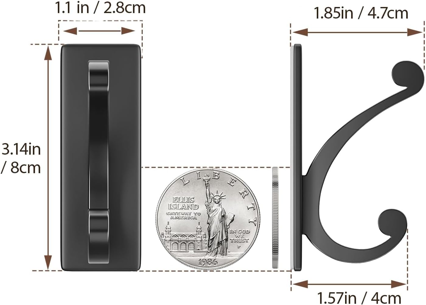Adhesive Wall Hook for Towel Coat - 10LB Matt Black 4-Pack