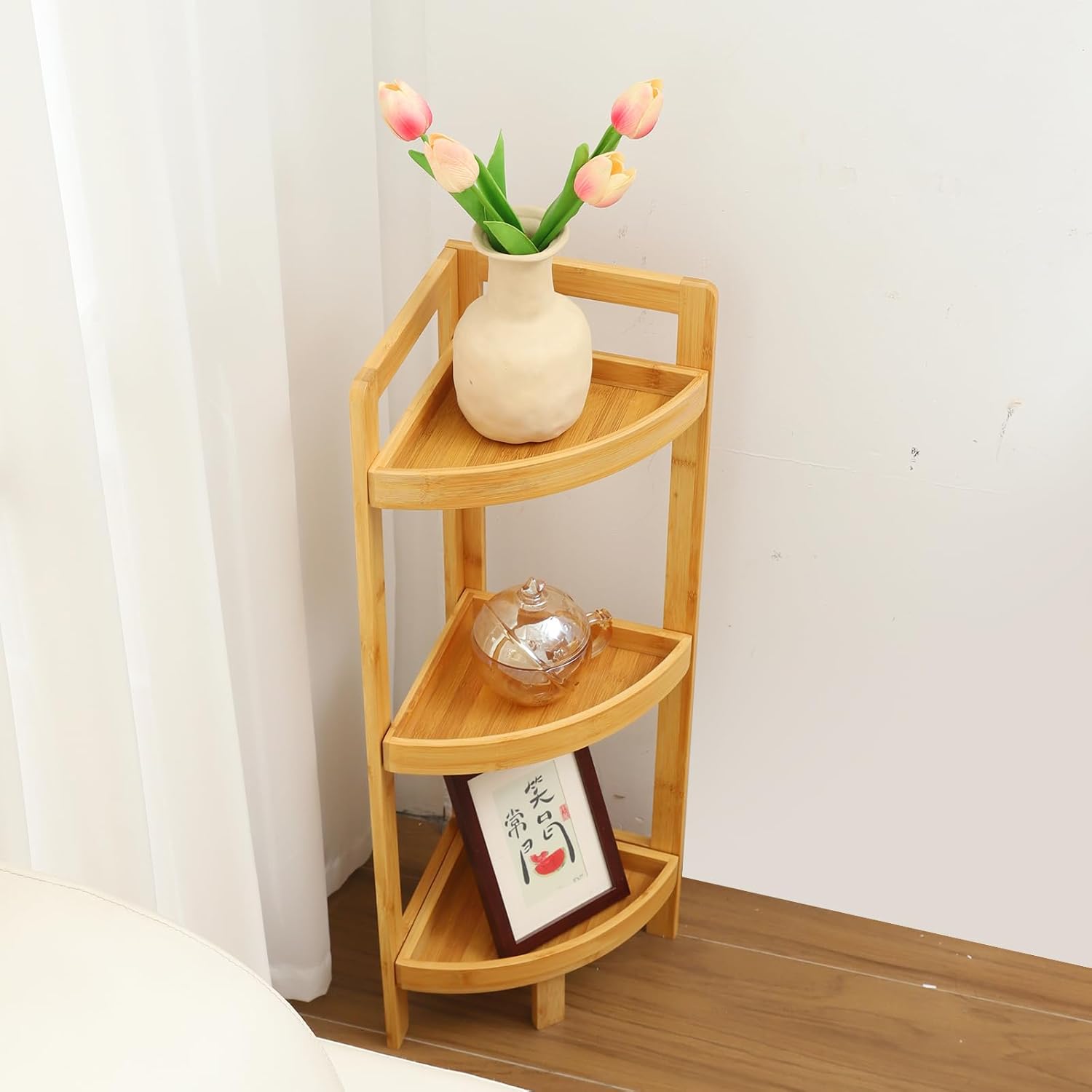 3-Tier Bamboo Corner Shelf for Small Spaces
