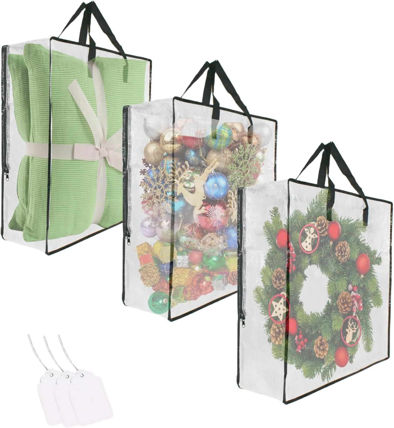 3 Pack Clear Storage Bags with Handles and Zipper