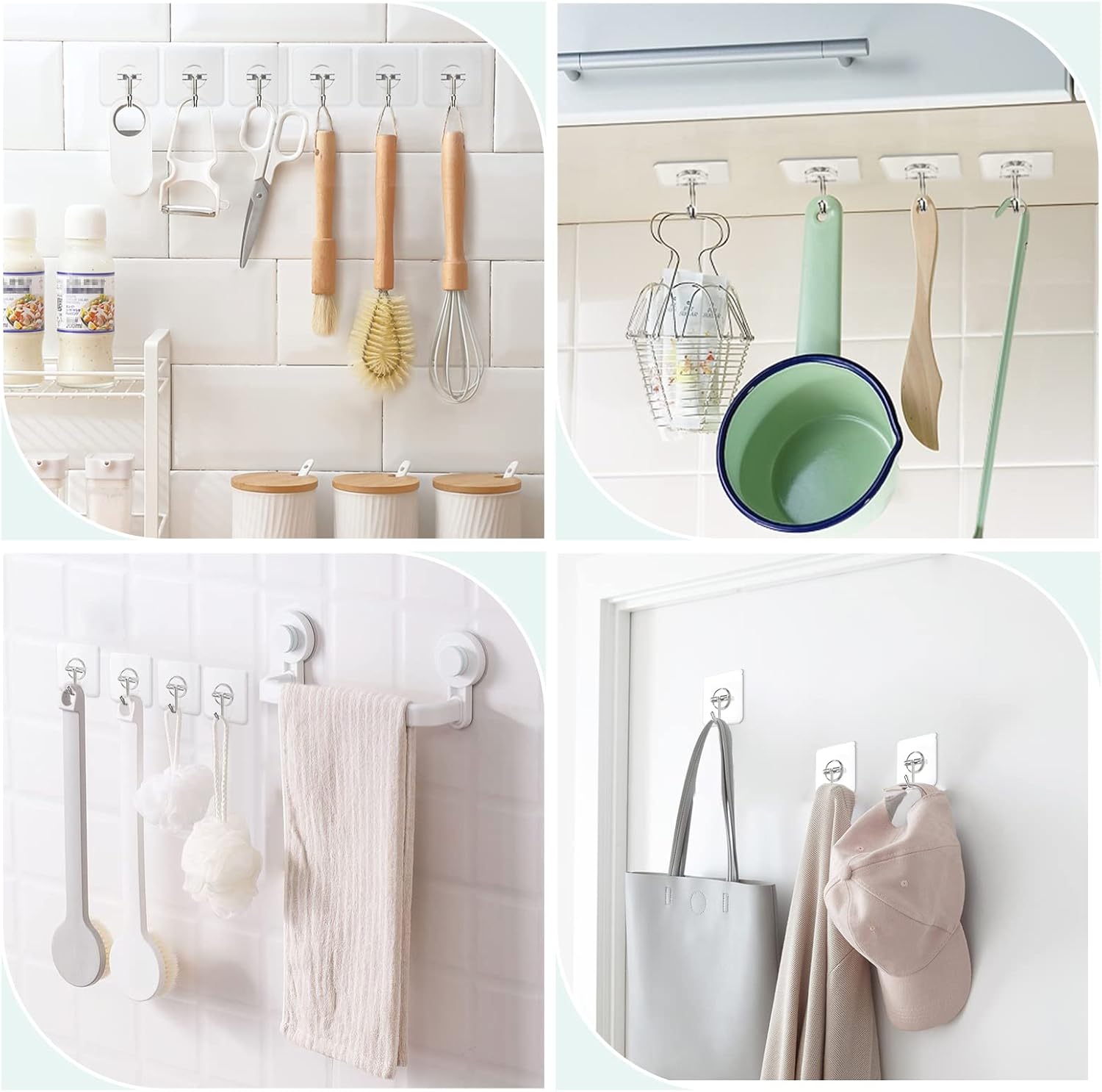 Sticky Wall Hooks 13 lb Clear Removable for Shower Ceiling Kitchen
