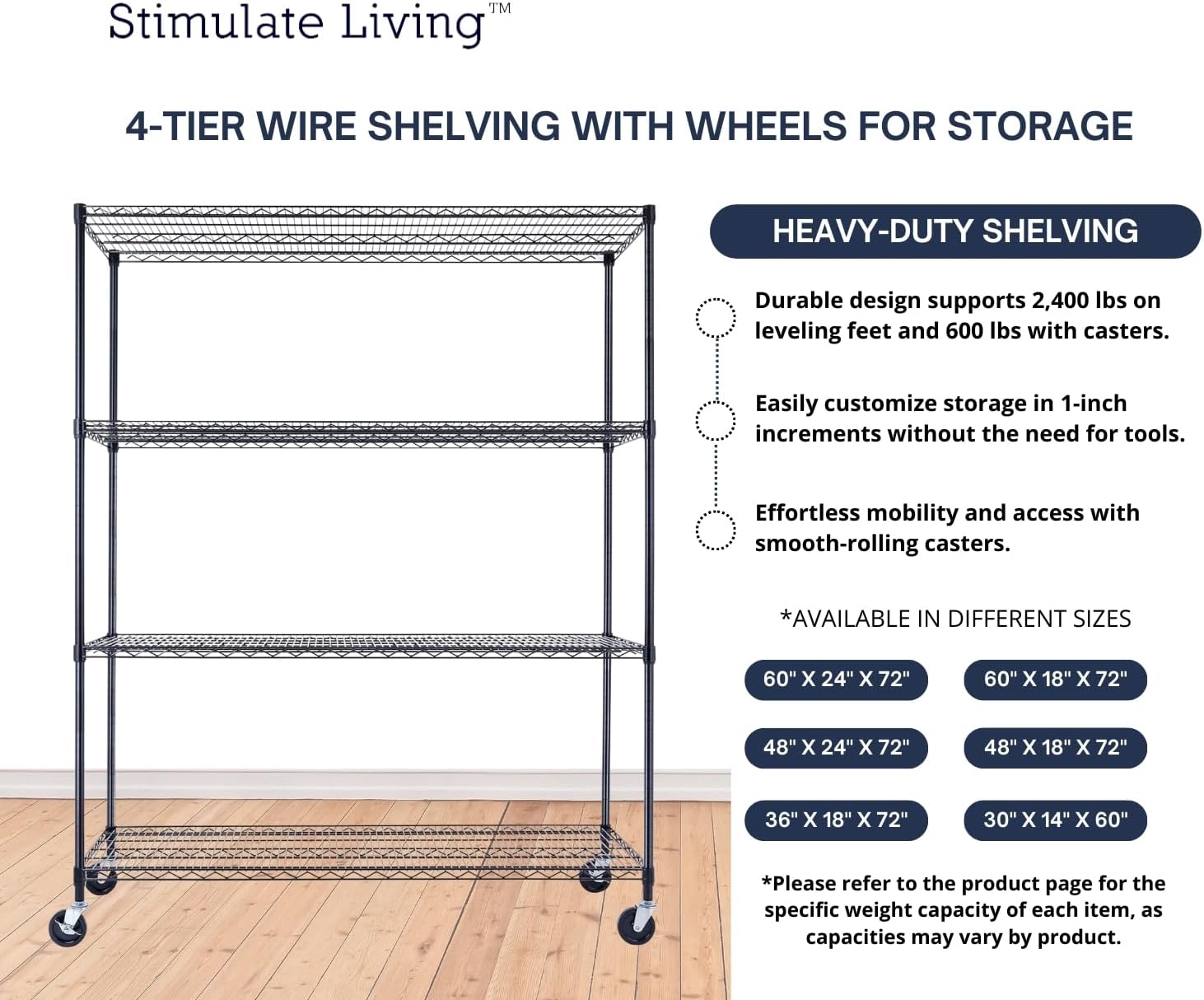 Stimulate Living 4-Tier Black Heavy Duty Wire Shelving Unit