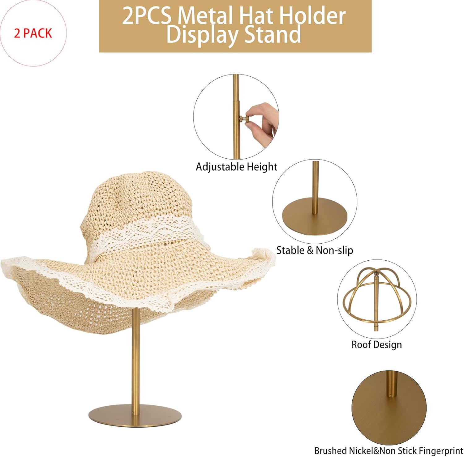 Mckechson 2PCS Adjustable Hat Display Stand