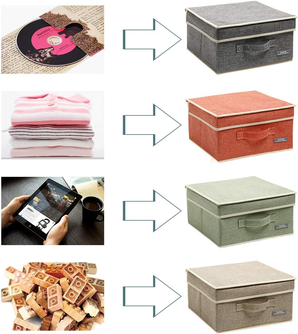 YueYue 4 Pack Lidded Fabric Storage Boxes with Handles