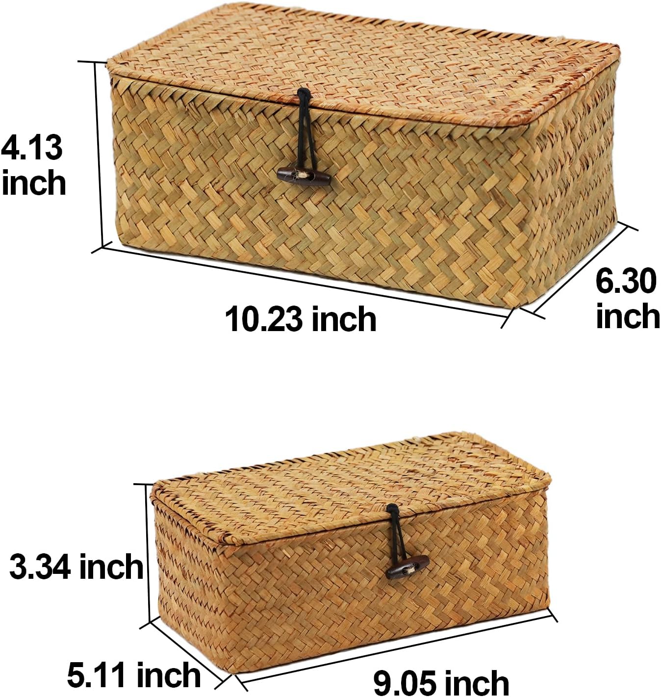 Set of 2 Wicker Baskets with Lid for Storage