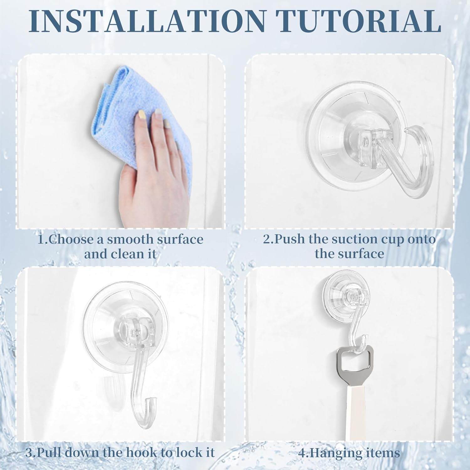 Suction Cup Hooks 4 Pack Reusable and Powerful for Shower and Kitchen Use