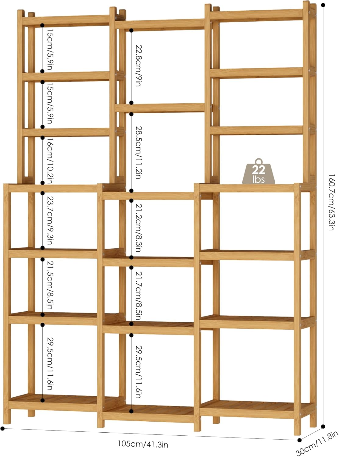 Fotosok Bamboo Shelf 7 Tier 3 Row Plant Stand