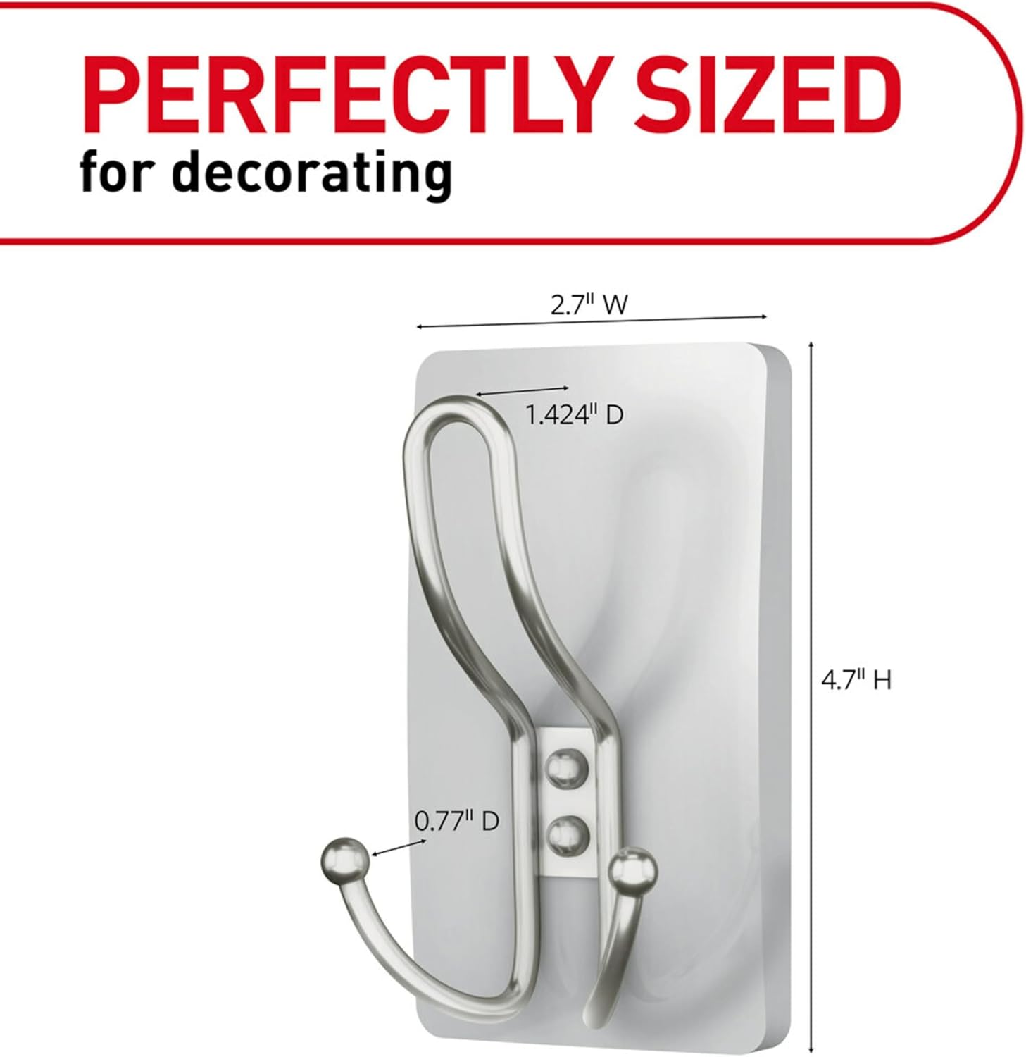 Command X-Large Satin Nickel Triple Hook No Tools Wall Mount