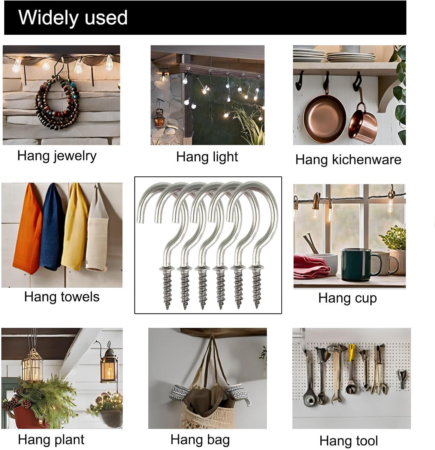 50 Pcs 304 Stainless Steel Screw Ceiling Hooks 78 Inch Cup Hooks for Indoor and Outdoor Use