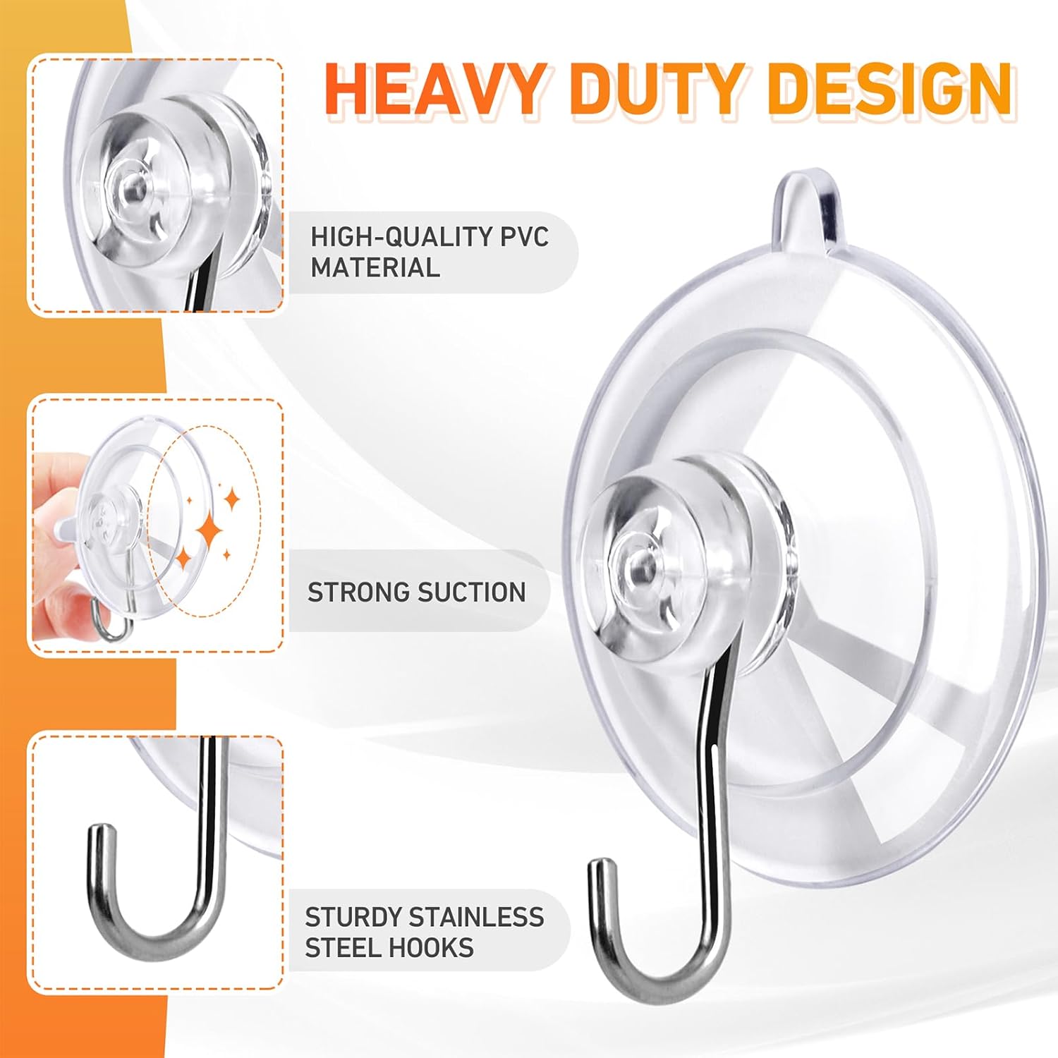 KORCCI Suction Cup Hooks 12 Pack - 10LB Load Clear Medium No Trace Reusable Stainless Steel
