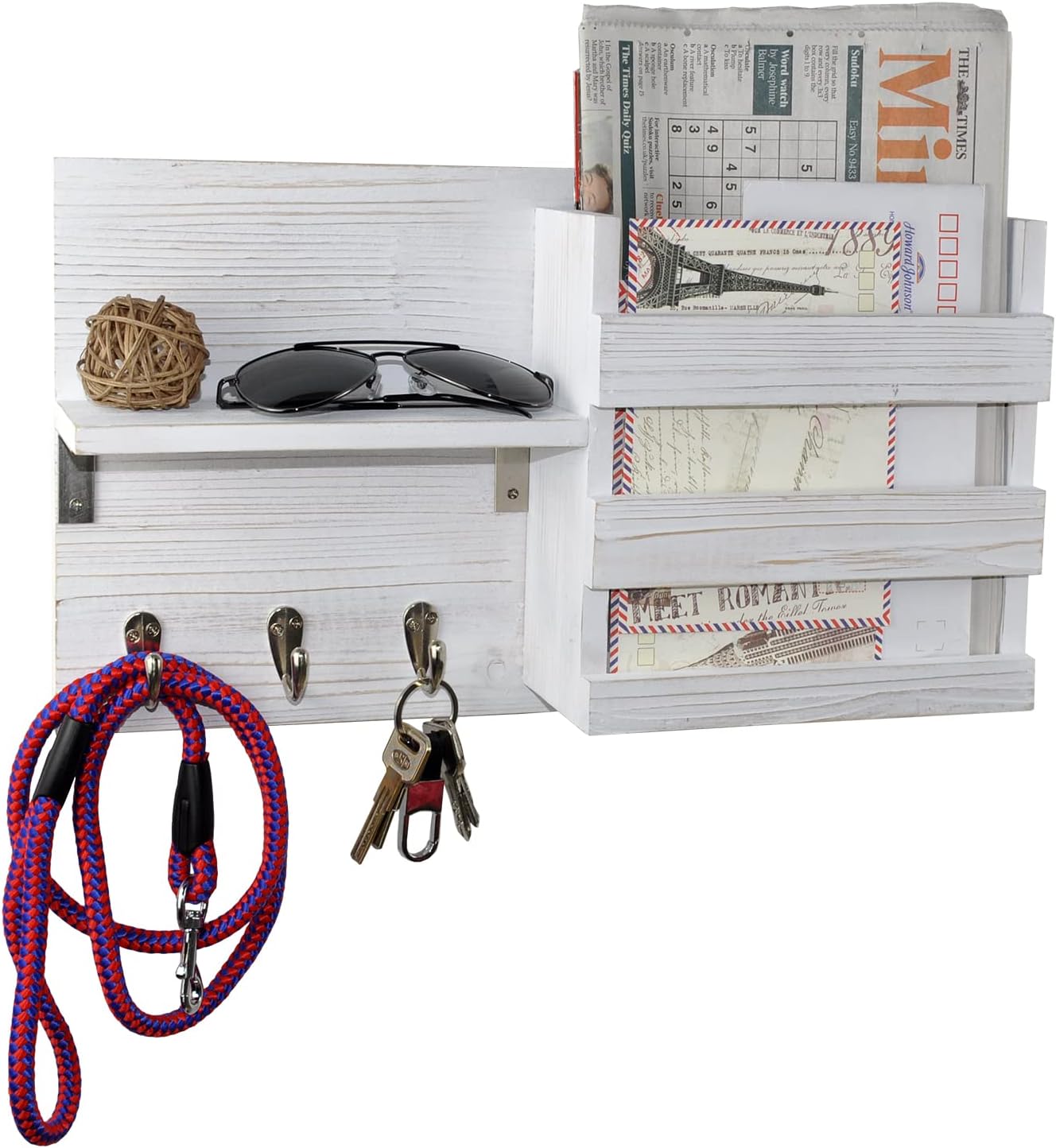 Spiretro Wall Key Hooks Holder with Mail Sorter and Floating Shelf