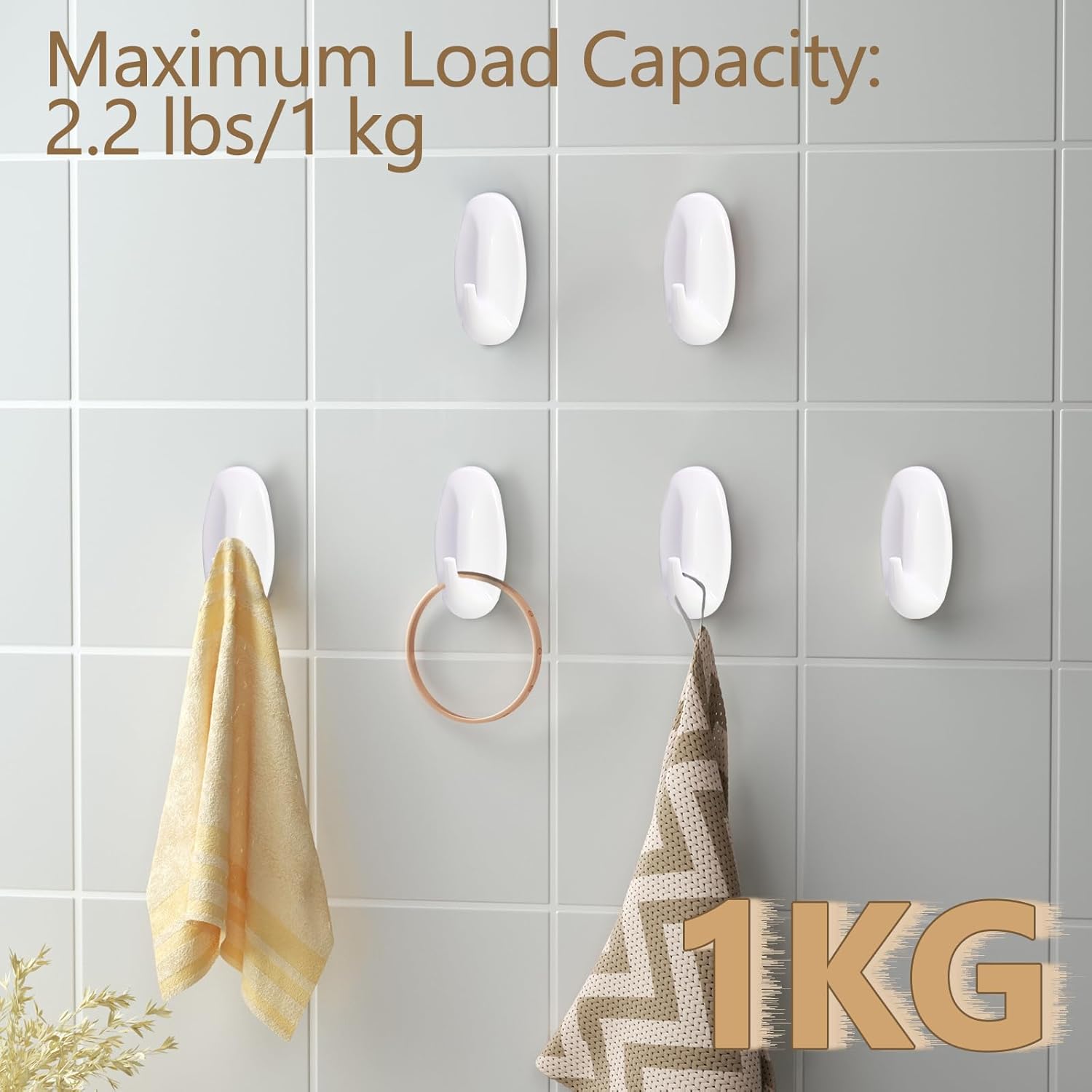 12 Pack Heavy Duty Utility Hooks 15 lb Capacity Self Adhesive Wall Hooks for Hanging Garlands Hats Towels Coats and More