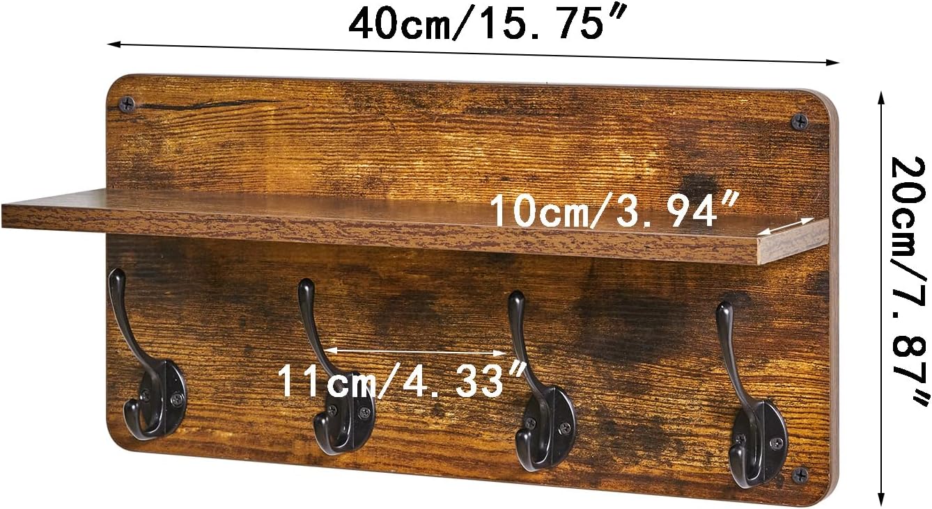 YMYNY Wall Mounted Coat Rack with 8 Hooks and Shelf