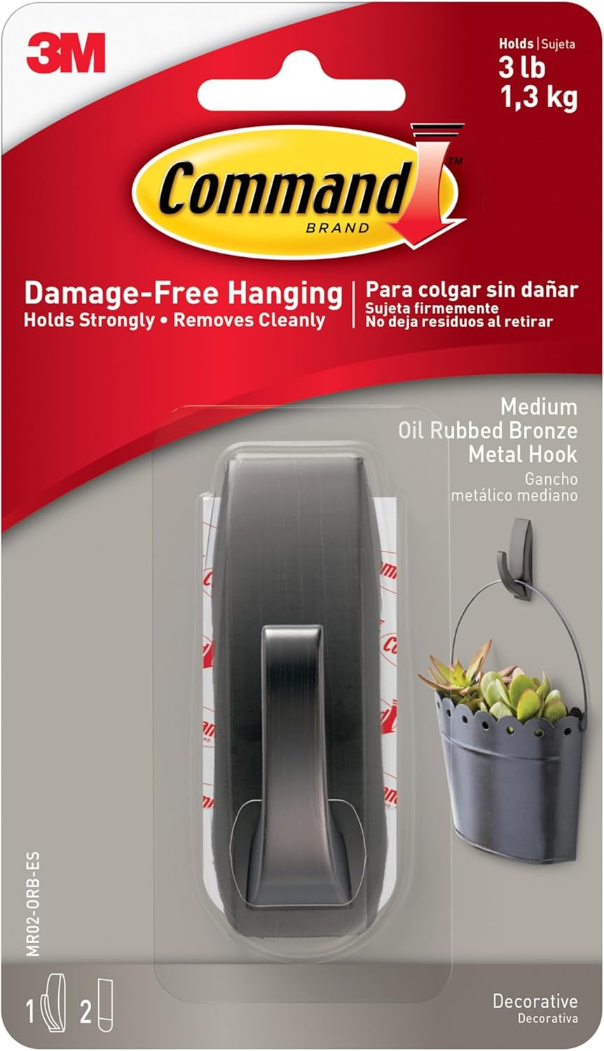 Command Medium Modern Reflections Metal Hook Holds 5 lb Oil Rubbed Bronze