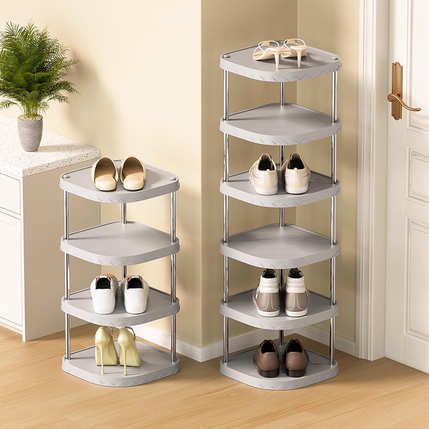 6 Tier Adjustable Free Standing Shoe Rack Gray