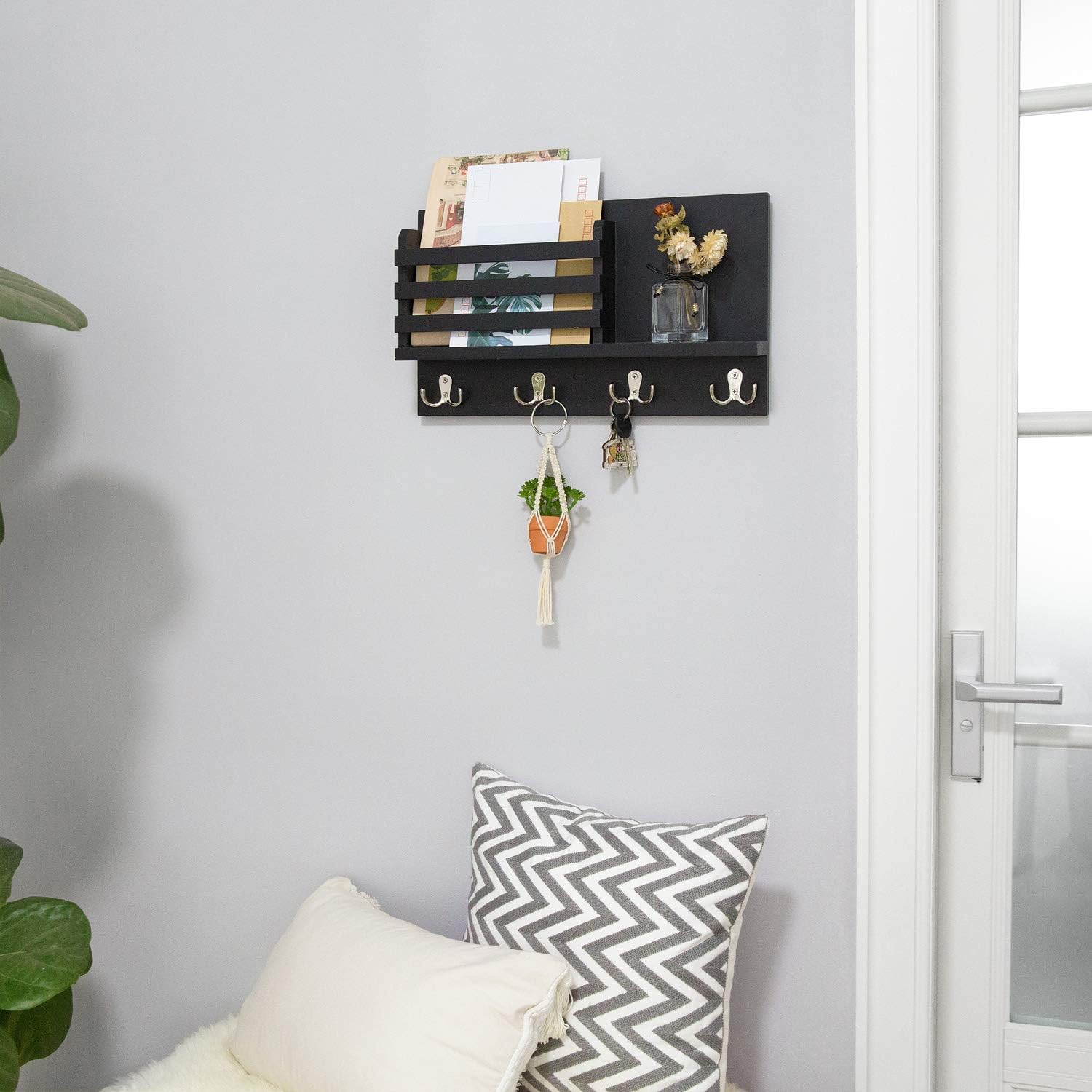 Dahey Rustic Black Wall Mounted Mail Holder Key Rack Organizer