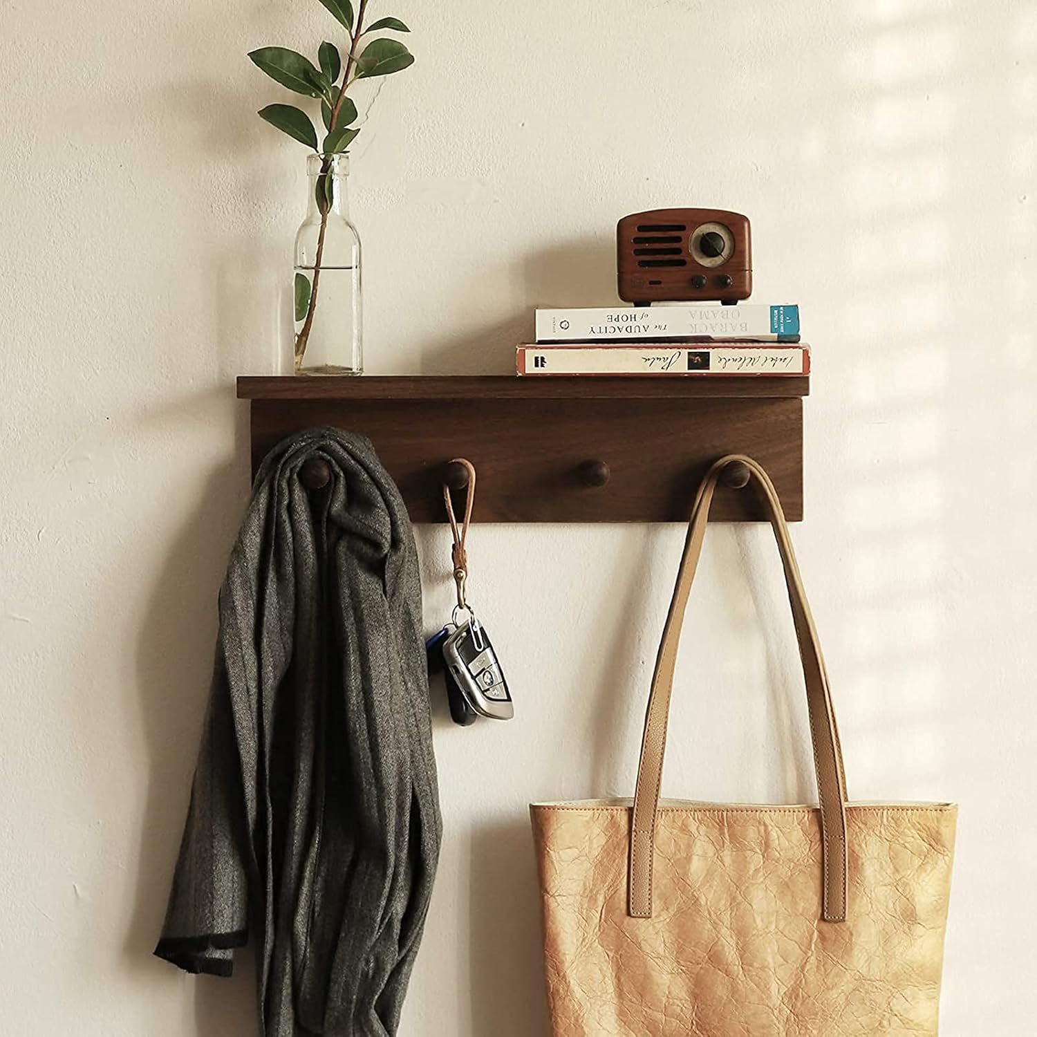 XAOMLP Walnut Finish Wall-Mounted Coat Rack