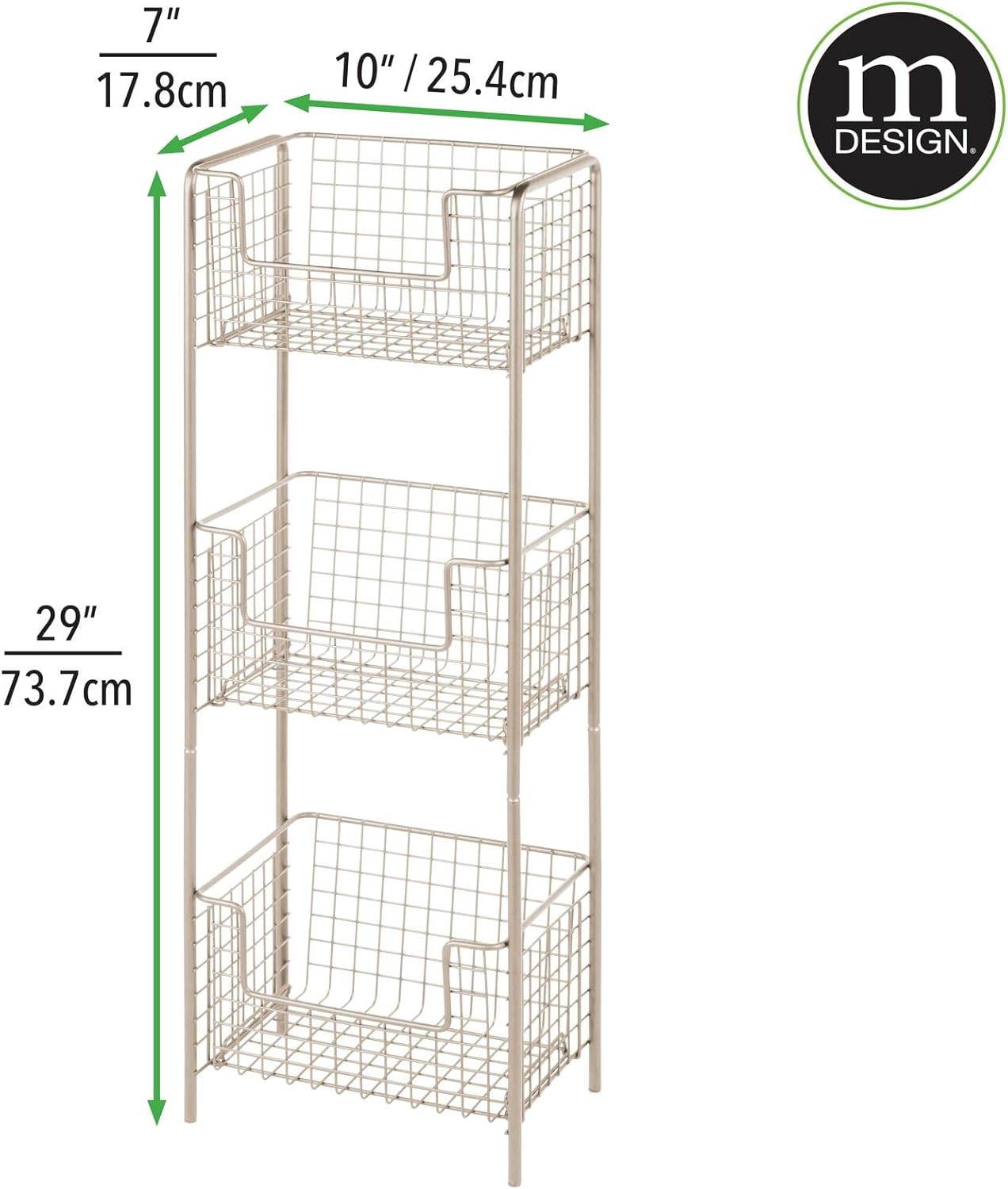 mDesign Steel 3-Tier Bathroom Storage Organizer Tower Rack