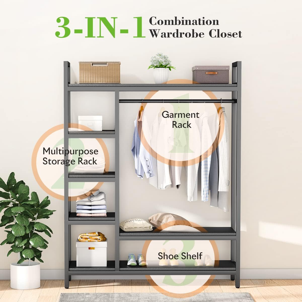 HOKEEPER 600lbs Free Standing Closet Organizer with 6 Metal Shelves Heavy Duty Clothing Rack