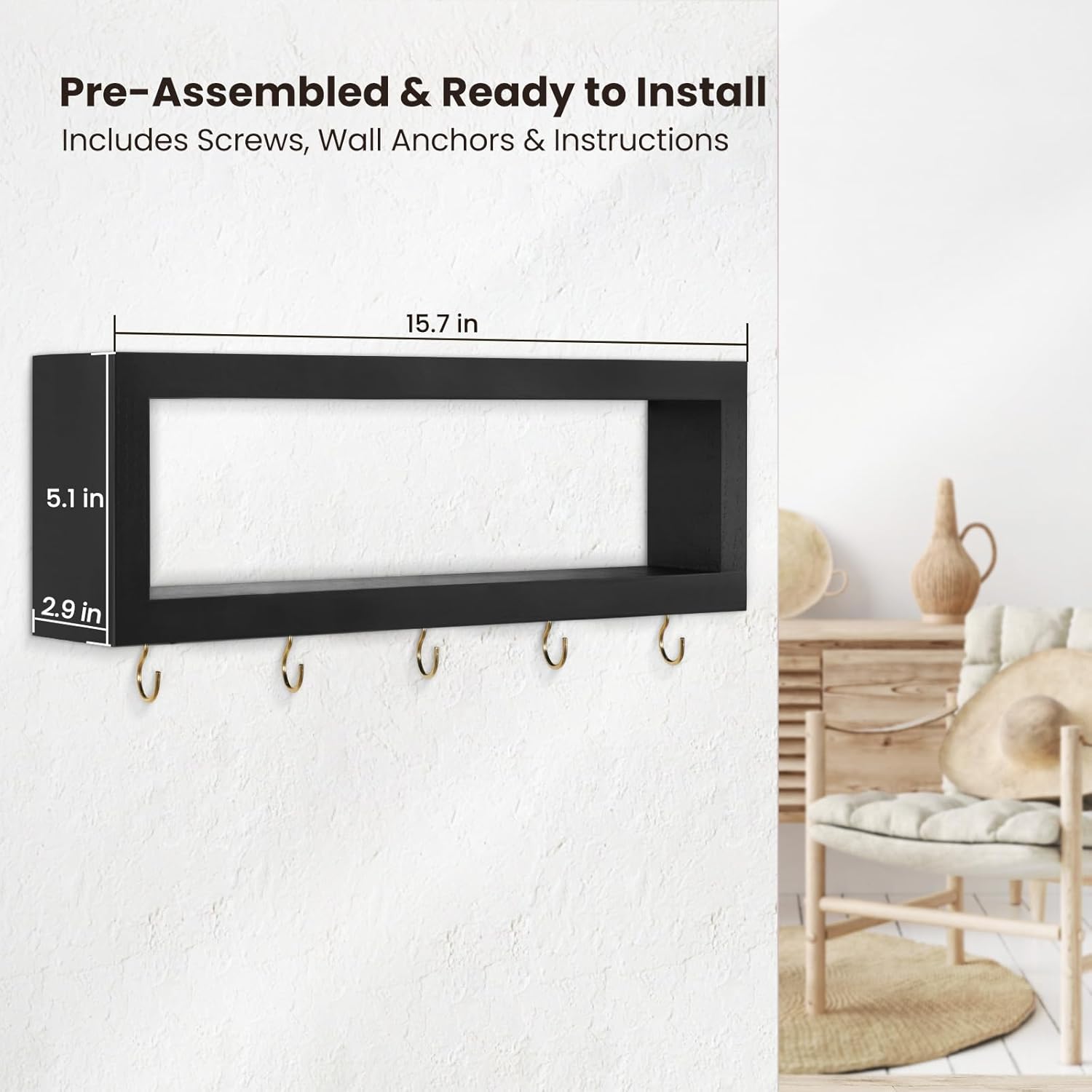 Lwenki Wall Shelf with Hooks Key and Wallet Holder